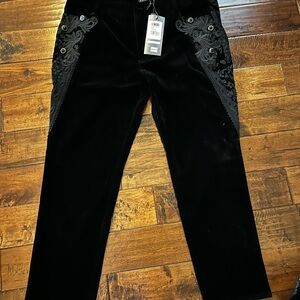 Black Velvet Pants with Embroidered Details